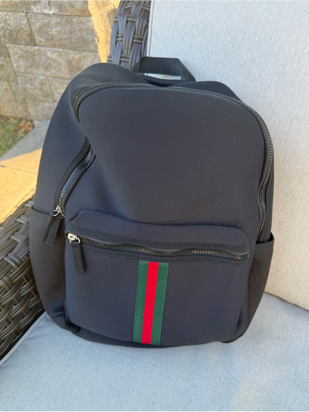 Neoprene Black Backpack with Red-Green Stripe